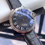 Perfect Replica Cartier Ballon Bleu Automatic Watch SS Black Leather Band